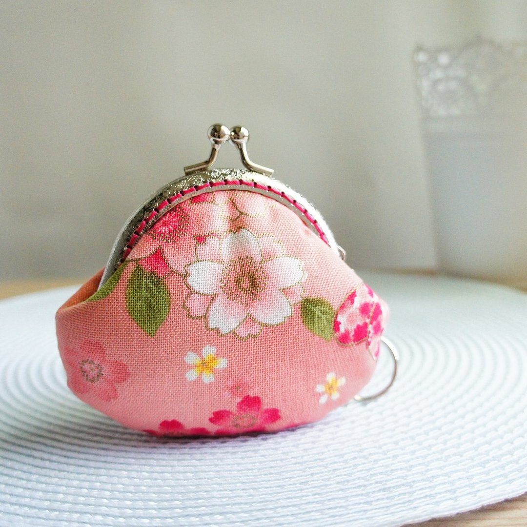 Lovely和风樱花蝴蝶口金零钱包、粉红 - 零钱包 - 棉 粉红色