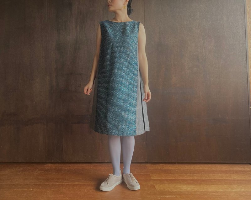 冬日洋装 blue night/light gray 复古钮扣 - 洋装/连衣裙 - 聚酯纤维 蓝色