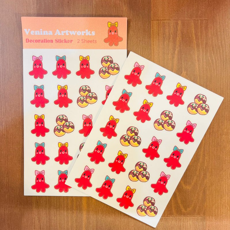 香草插画系列防水贴纸2张套 章鱼烧款 - 贴纸 - 纸 多色