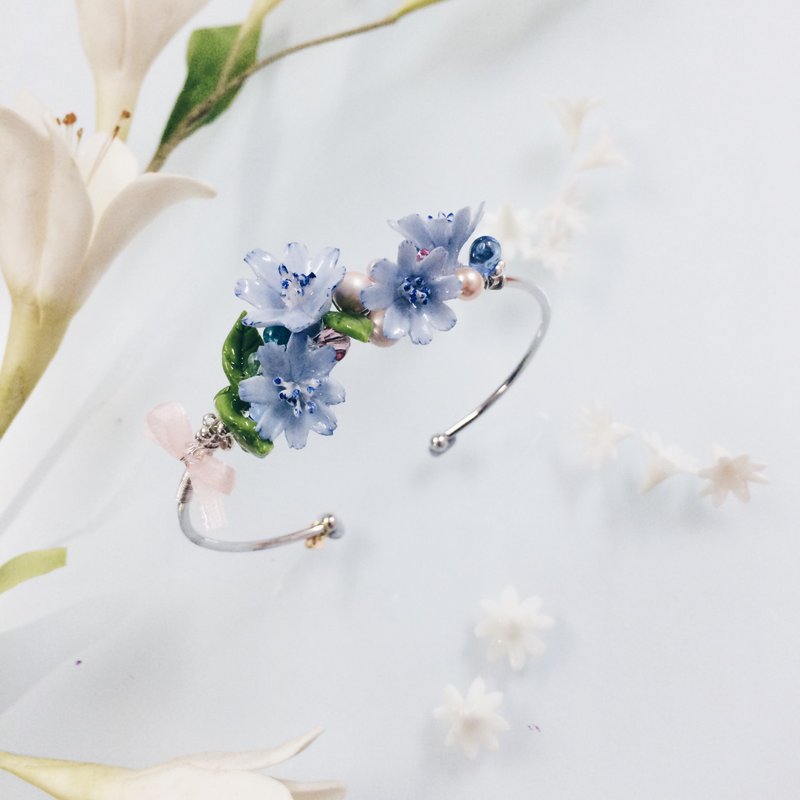 Pamycarie夏日树脂黏土花束925银线镀14K金铜手镯 - 发饰 - 粘土 蓝色