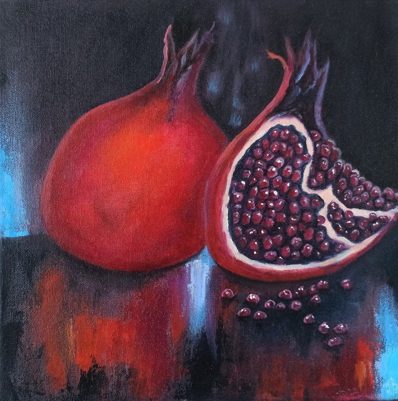 石榴油画 油彩画布 30X30cm 原创艺术水果静物 - 墙贴/壁贴 - 其他材质 