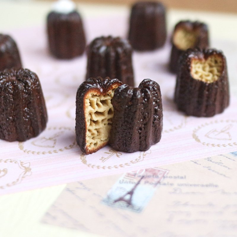 可丽露 切一半 canelé de Bordeaux 仿真甜点 耳环 天使之铃 - 耳环/耳夹 - 粘土 咖啡色