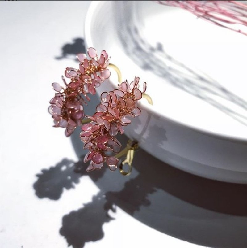 天使的花篮耳针【小菊】 - 耳环/耳夹 - 其他材质 粉红色