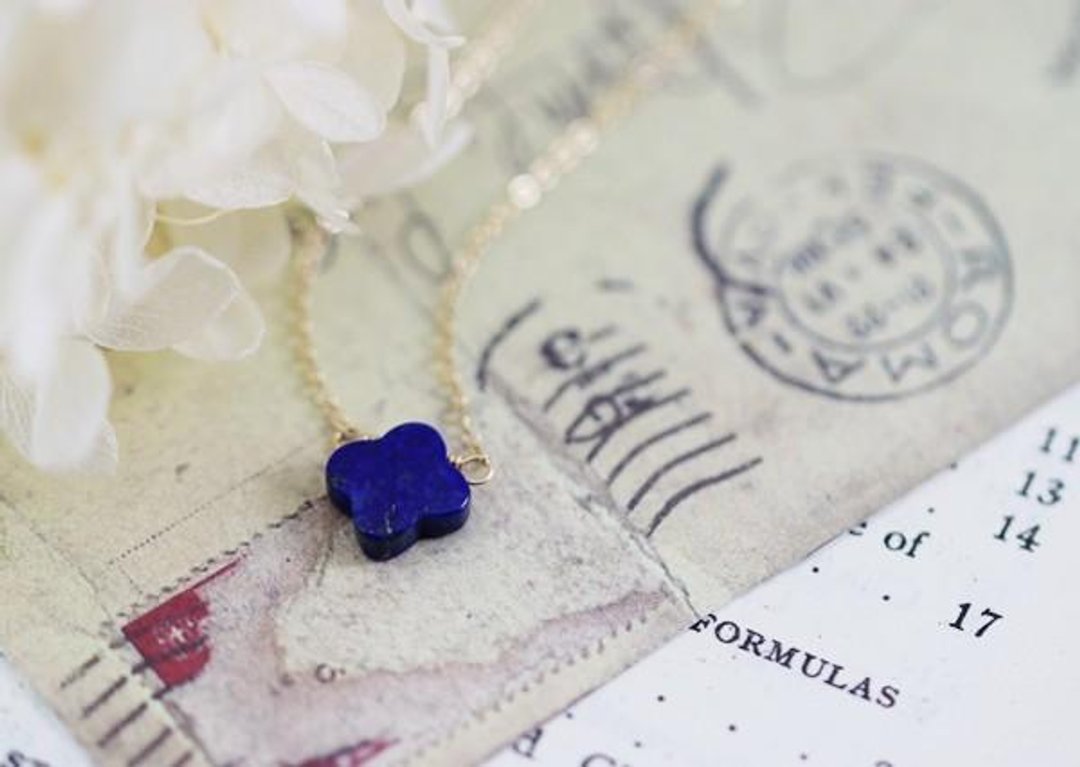 December Birthstone Good Luck Successful Luck UP Clover Lapis Lazuli Necklace - 项链 - 宝石 