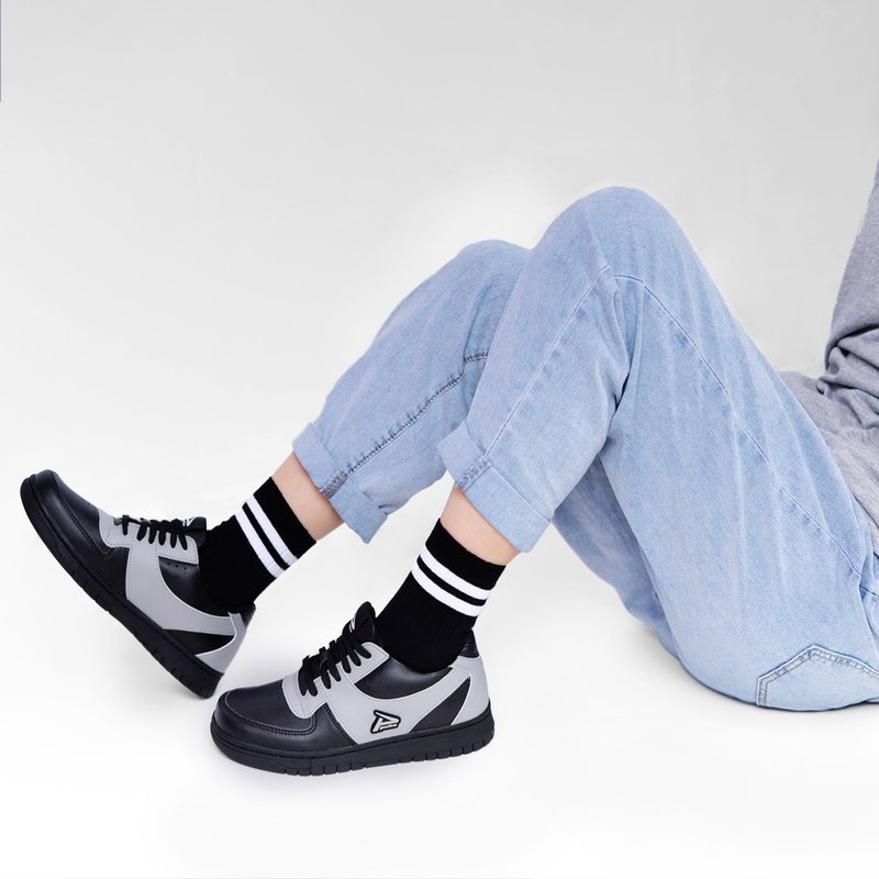 MIT 【拼接款潮流休闲鞋-男款黑灰】潮流鞋 休闲鞋  拼接鞋款 - 男款牛津鞋/乐福鞋 - 真皮 灰色