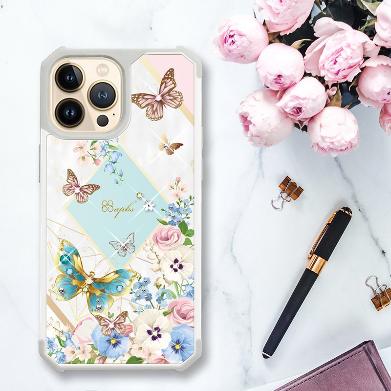 iPhone 13全系列 军规防摔水晶彩钻手机壳-蝶恋芳庭 - 手机壳/手机套 - 其他材质 多色