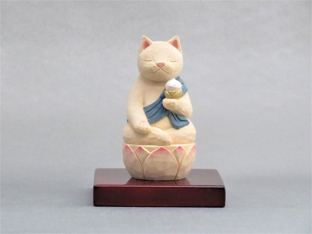 Wood carving Cat Buddha 2005 - 玩偶/公仔 - 木头 蓝色