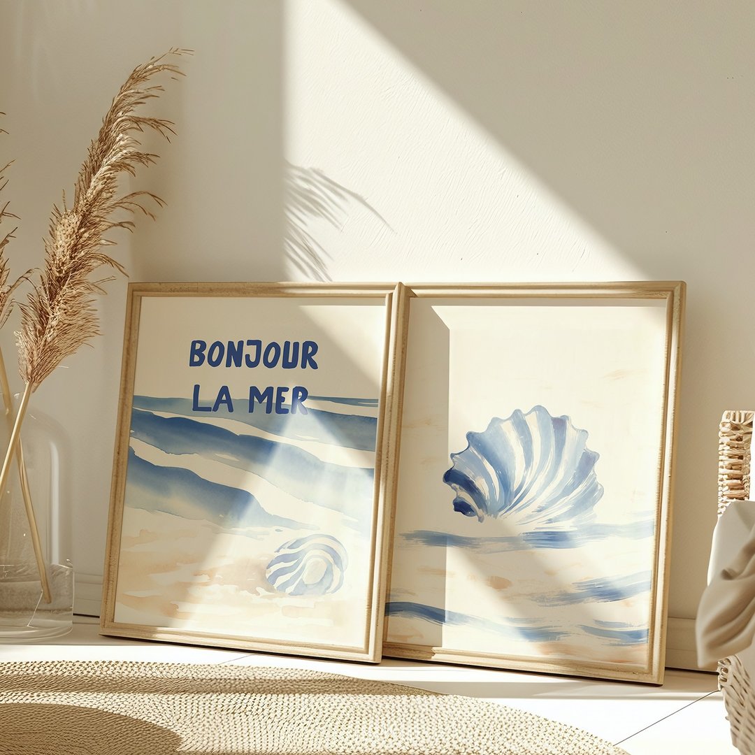 海滩上的早安 Bonjour la Mer / 海滩贝壳二联画 / 客厅挂画 海报 - 海报/装饰画/版画 - 纸 