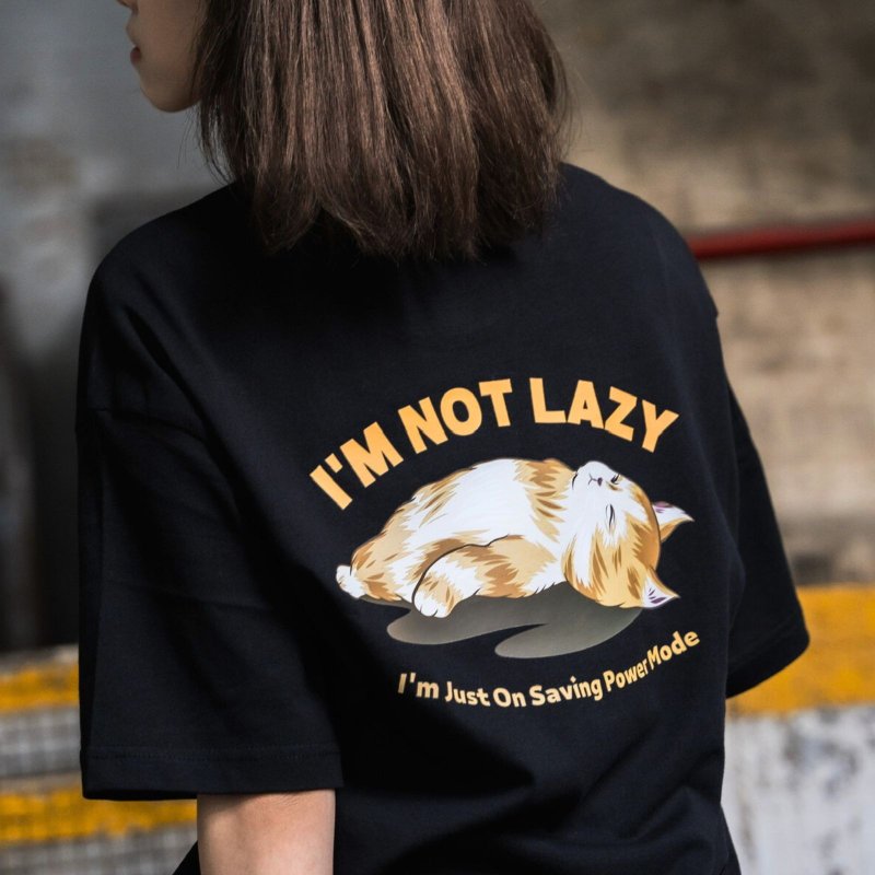 【CREEPS】I'm Not Lazy Cat 宽松重磅印花T恤 210g - 男装上衣/T 恤 - 棉．麻 多色