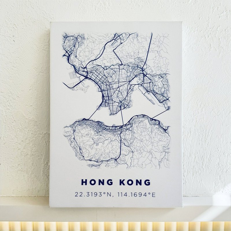 香港中心路线地图木框油画 (三色) - 海报/装饰画/版画 - 纸 多色