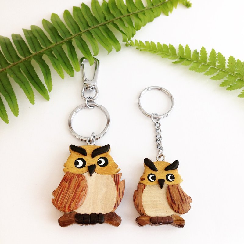【猫头鹰系列-十一月】手工木制钥匙圈/吊饰 - 钥匙链/钥匙包 - 木头 咖啡色