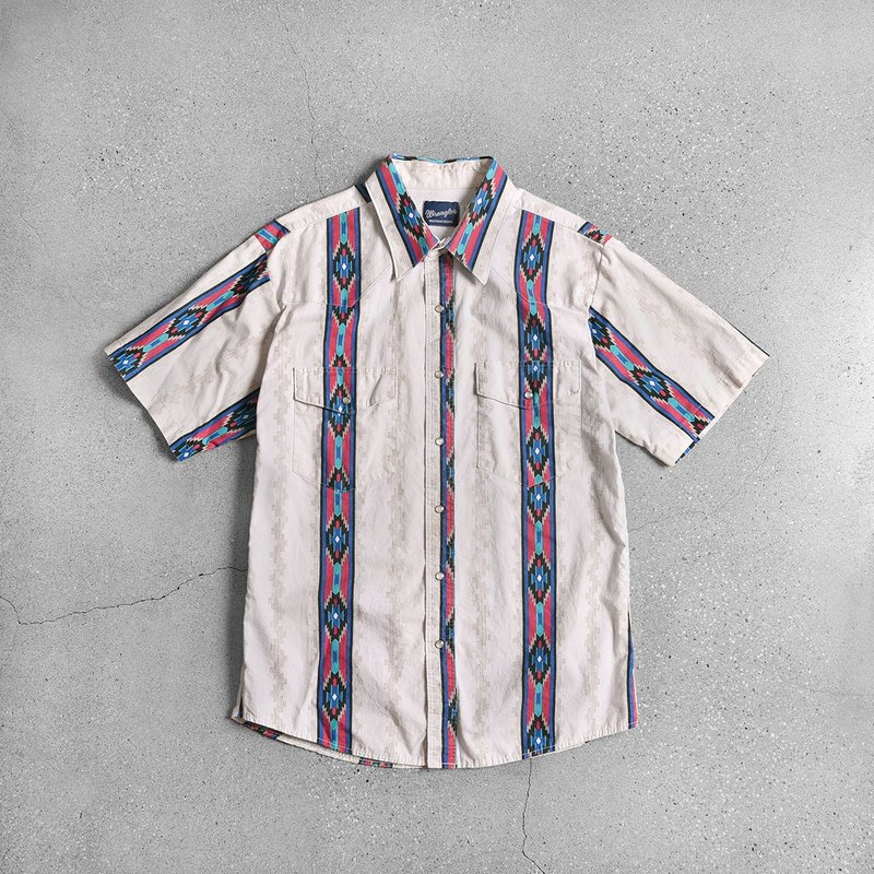 Vintage Wrangler Shirt 古着衬衫 / Vintage 古着 - 男装衬衫 - 棉．麻 白色