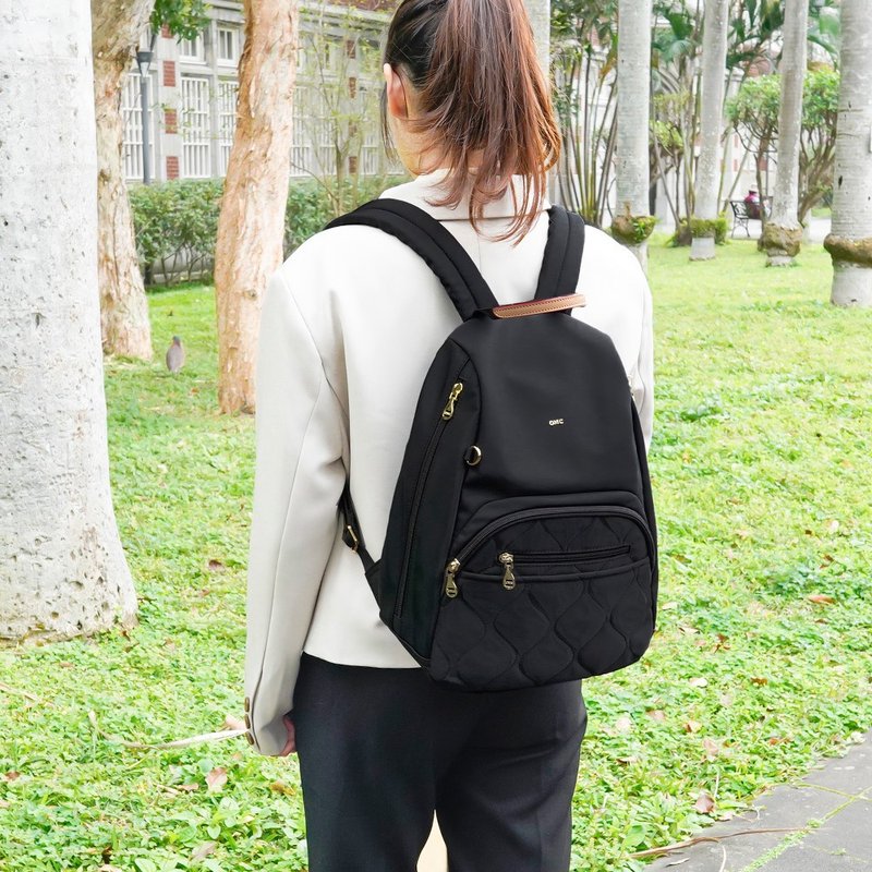 葫芦纹侧拉链防盗后背包23399(小款)黑色 - 后背包/双肩包 - 尼龙 黑色