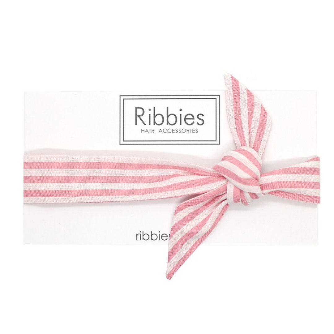 英国Ribbies 成人蝴蝶结发带-粉红白条纹 - 发饰 - 棉 