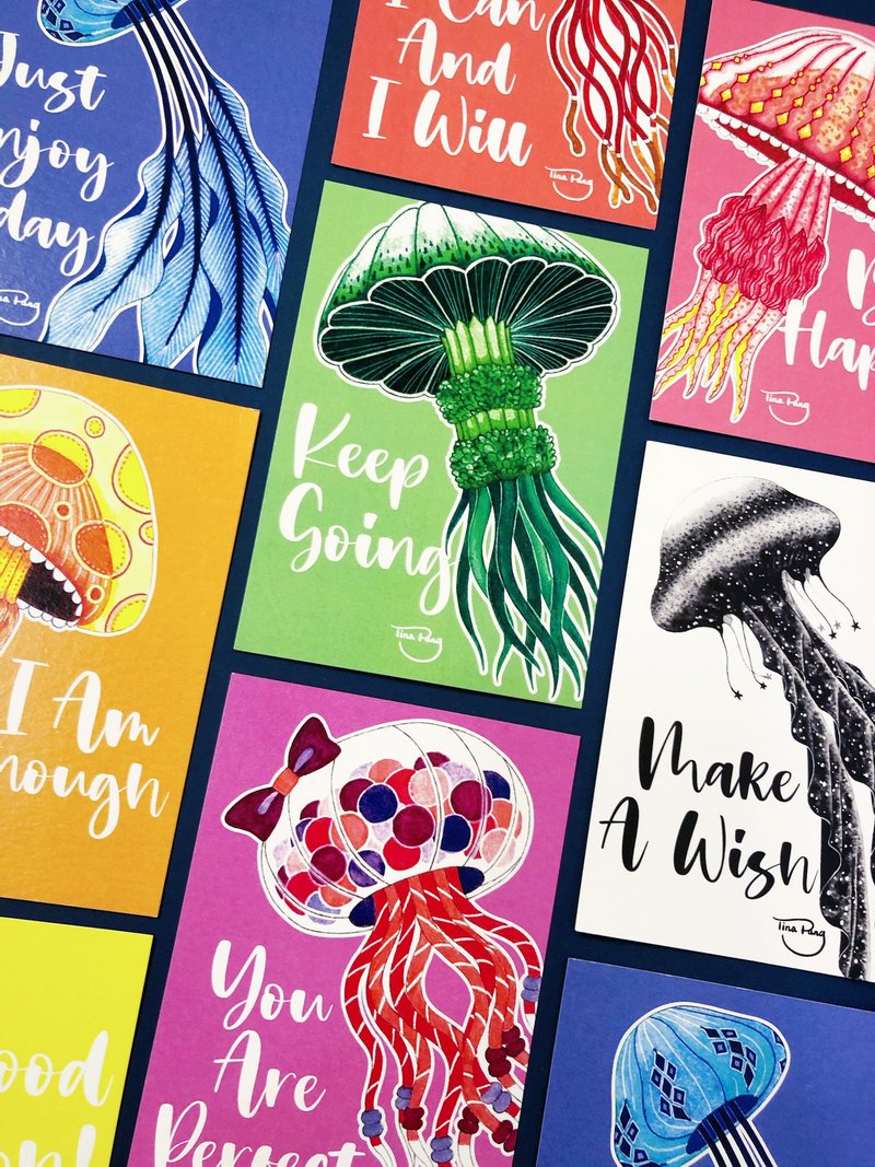 奇幻水母明信片 - 一套8款 - 卡片/明信片 - 纸 多色