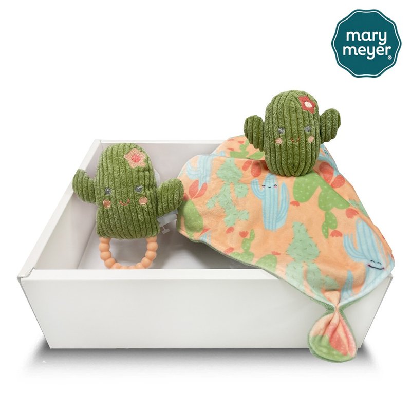 快速出货【MaryMeyer】花花仙人掌经典礼盒 (手摇铃+安抚巾) - 满月礼盒 - 棉．麻 绿色