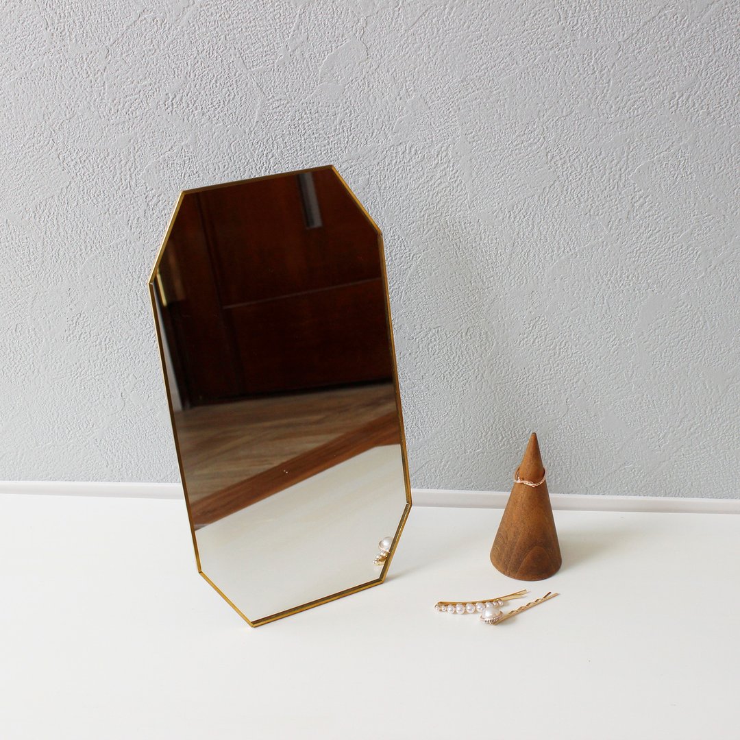 Odier Brass Stand & Wall Mirror Octagon ODR-18 - 彩妆刷具/镜子/梳子 - 铜/黄铜 金色