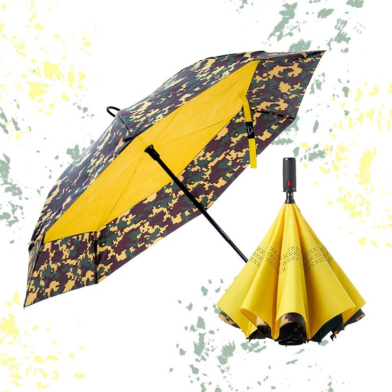 新色上市【迷彩面X黄底】快速收伞 反向聚水 抗风防泼 大伞面 - 雨伞/雨衣 - 防水材质 黄色