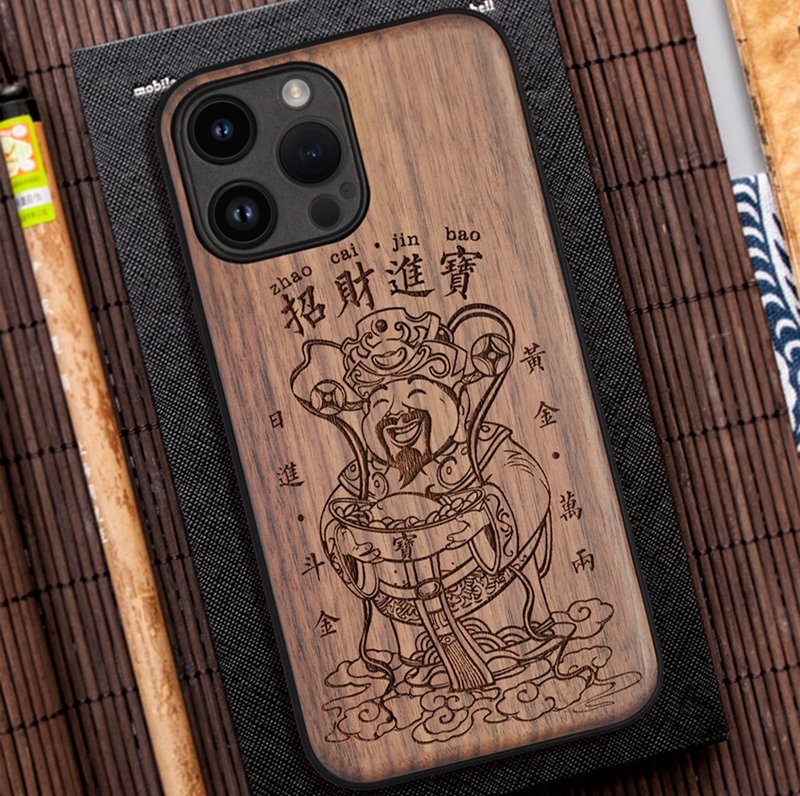 【免費客制】iPhone 17系列手機殼 iPhone木手機殼 實木 招財進寶 - 手机壳/手机套 - 木头 