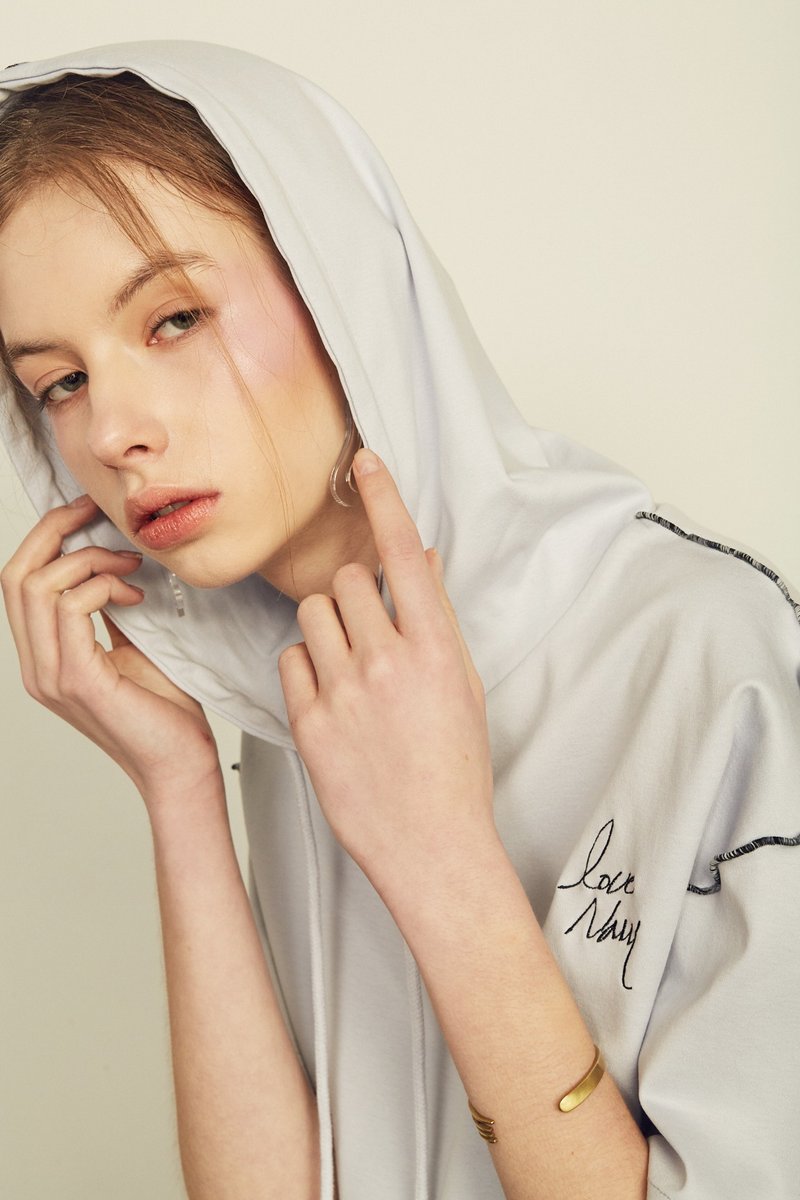 Love Navy Hoodie GREY /纯棉夏季短袖运动帽T 浅灰 - 中性连帽卫衣/T 恤 - 棉．麻 灰色