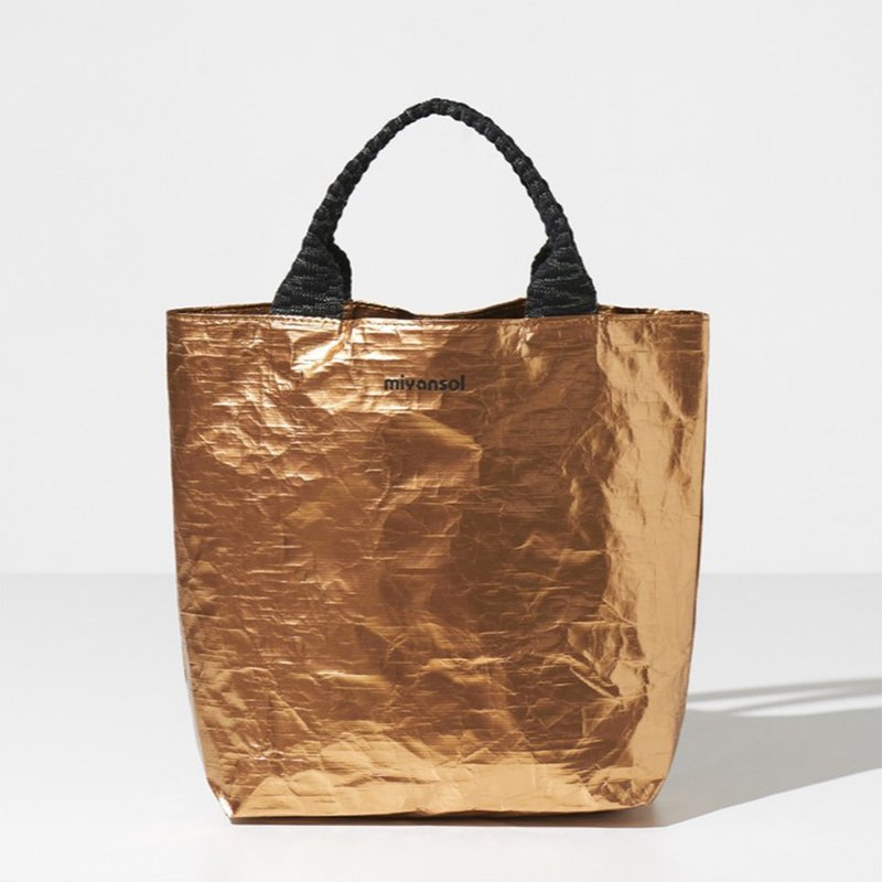 Miyansol 轻量皱皱迷你托特包(附背带)-J.蜂蜜金 可斜背可手提 - 侧背包/斜挎包 - 纸 金色