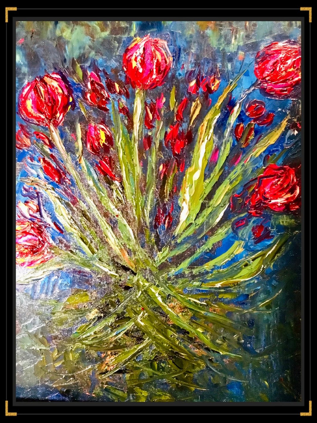郁金香油画 – 画布上的原创花卉艺术品 – 舞动的郁金香 - 墙贴/壁贴 - 其他材质 红色