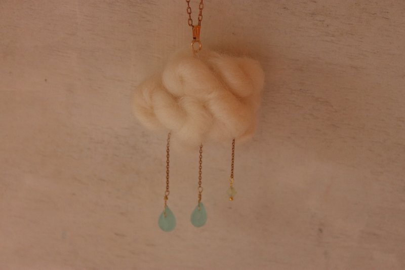 蓝玉髓雨滴云朵项链 天然石 施华洛世奇水晶 - 项链 - 羊毛 绿色