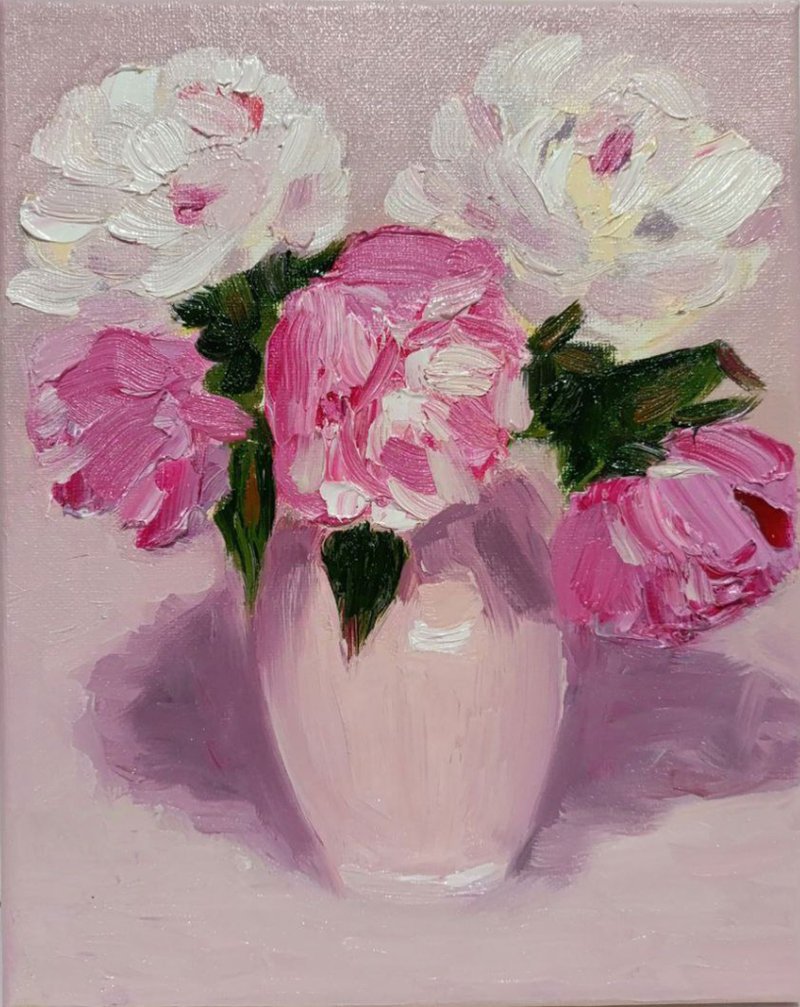 粉红牡丹画 原创艺术 花卉艺术 印象派油画 - 海报/装饰画/版画 - 棉．麻 粉红色