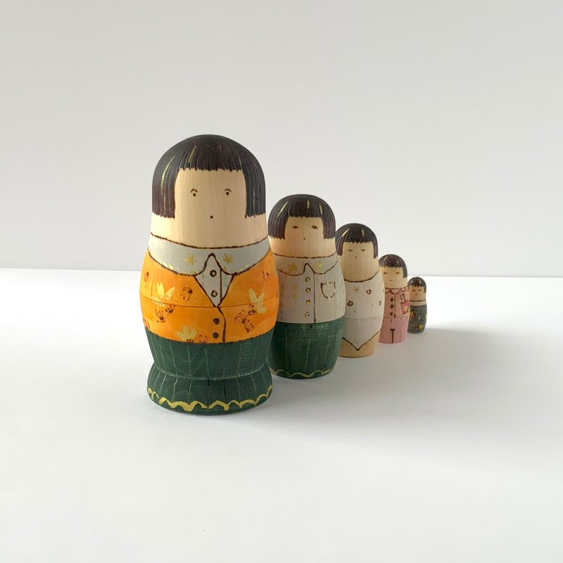 渐渐进入梦乡的俄罗斯娃娃 - 橙色 - 玩偶/公仔 - 木头 橘色