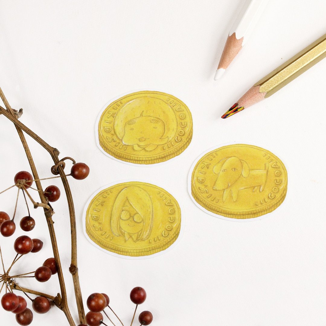 【 小时甜食 】系列 - 金币巧克力 / 贴纸组 - 贴纸 - 纸 金色
