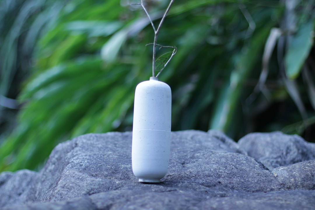 心经白沙灰岩小口禅意花器 - 花瓶/陶器 - 陶 
