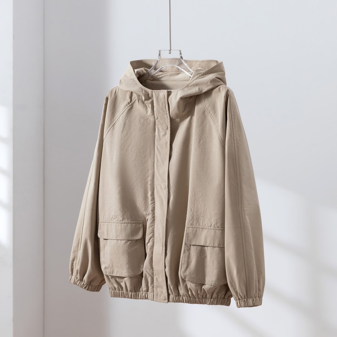 理想单品 立体连帽口袋短款外套 米色 251001-1 - 女装休闲/机能外套 - 聚酯纤维 卡其色