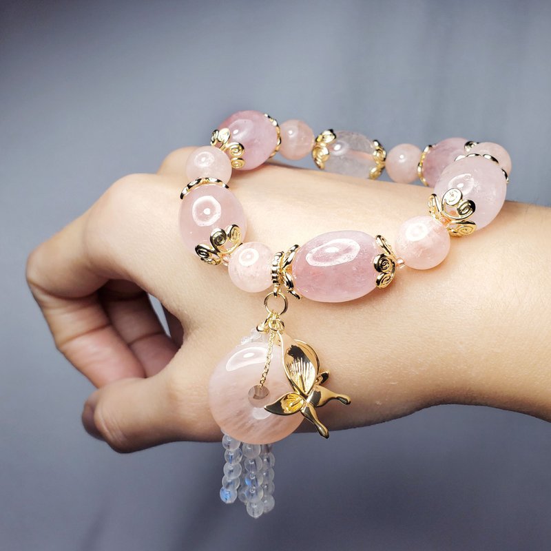 冰种摩根石 平安扣 蓝月光 流苏 名媛 人缘 爱情 手链 单品 礼物 - 手链/手环 - 宝石 粉红色