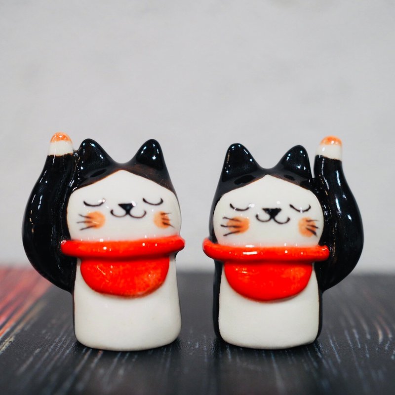 手捏陶瓷 黑白招财猫 - 摆饰 - 陶 