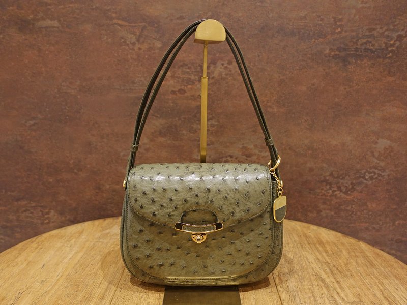 鸵鸟革奢华马鞍包 - 侧背包/斜挎包 - 真皮 绿色