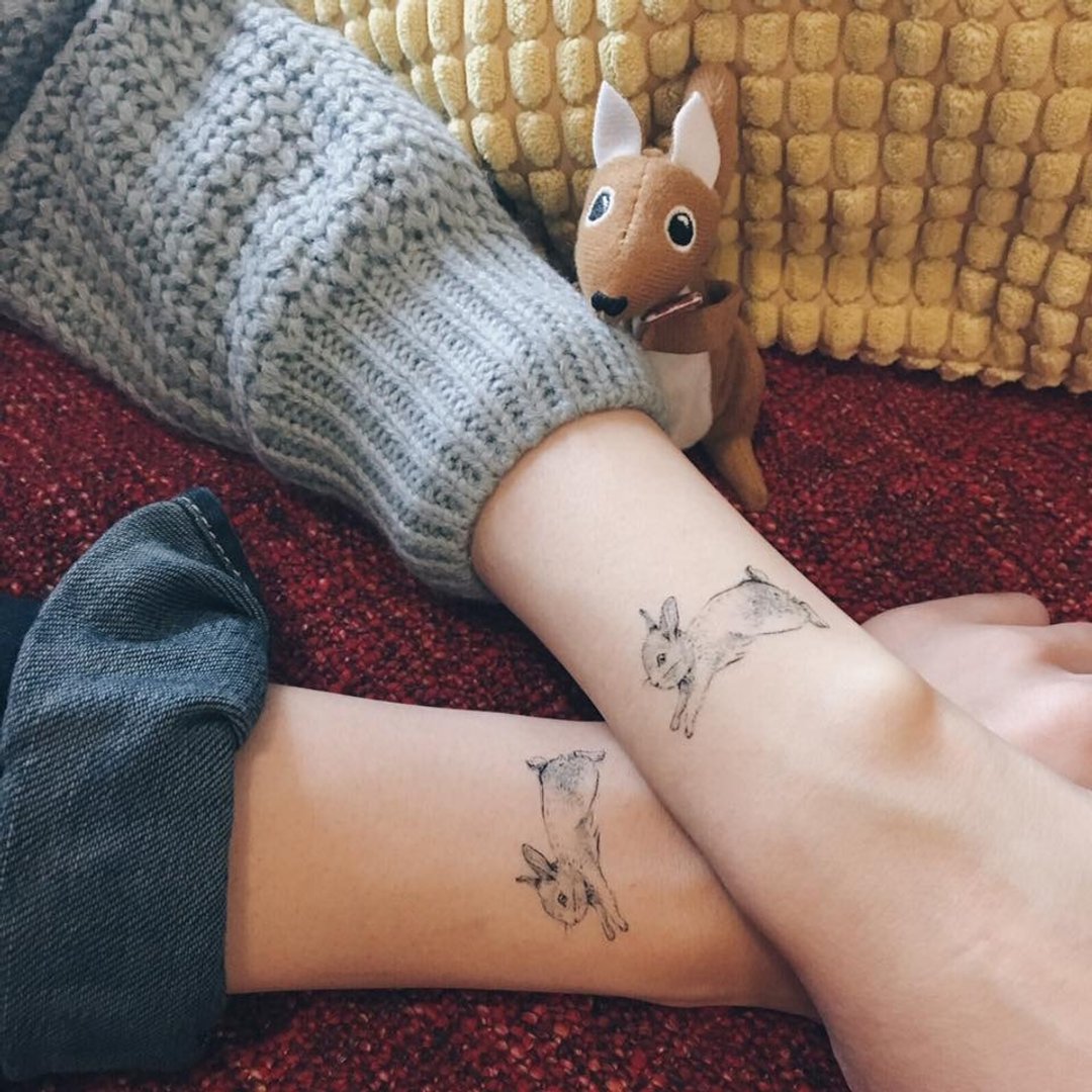 cottontatt two bunnies 兔子 手绘 纹身贴纸 - 纹身贴 - 其他材质 黑色