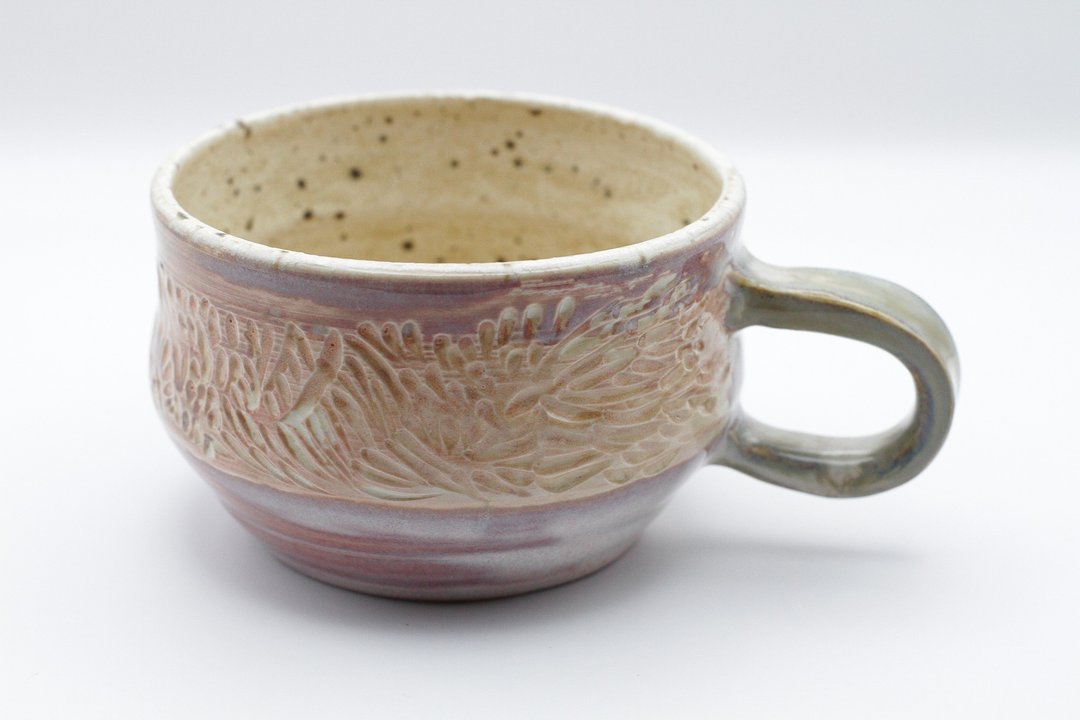 手拉坏油画风陶瓷咖啡杯/马克杯/陶杯4 - 咖啡杯/马克杯 - 陶 粉红色