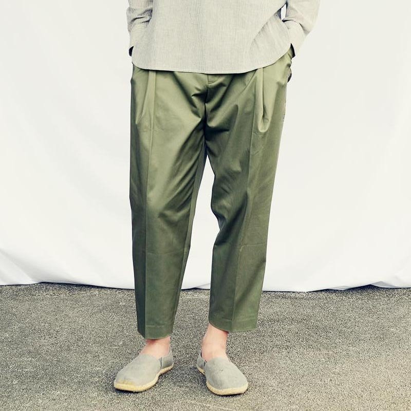 情侣共用-腰围可调式九分宽裤 - 男士长裤 - 棉．麻 绿色