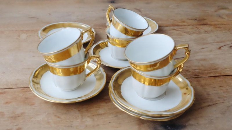 法国Limoges陶瓷杯套装 - 茶具/茶杯 - 瓷 金色