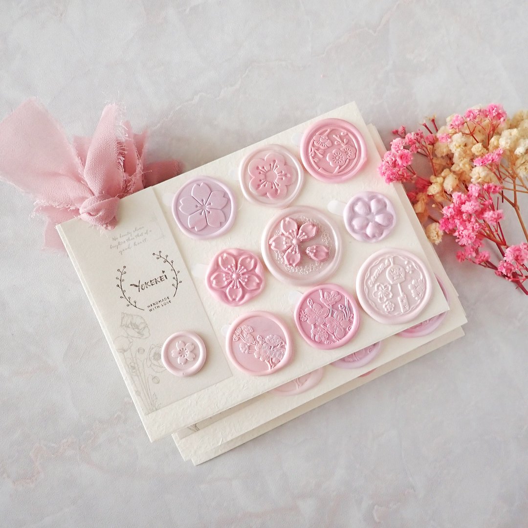 樱花桃花花季主题手帐火漆蜡币福袋 Sakura Themed Wax Seal Coin - 贴纸 - 蜡 