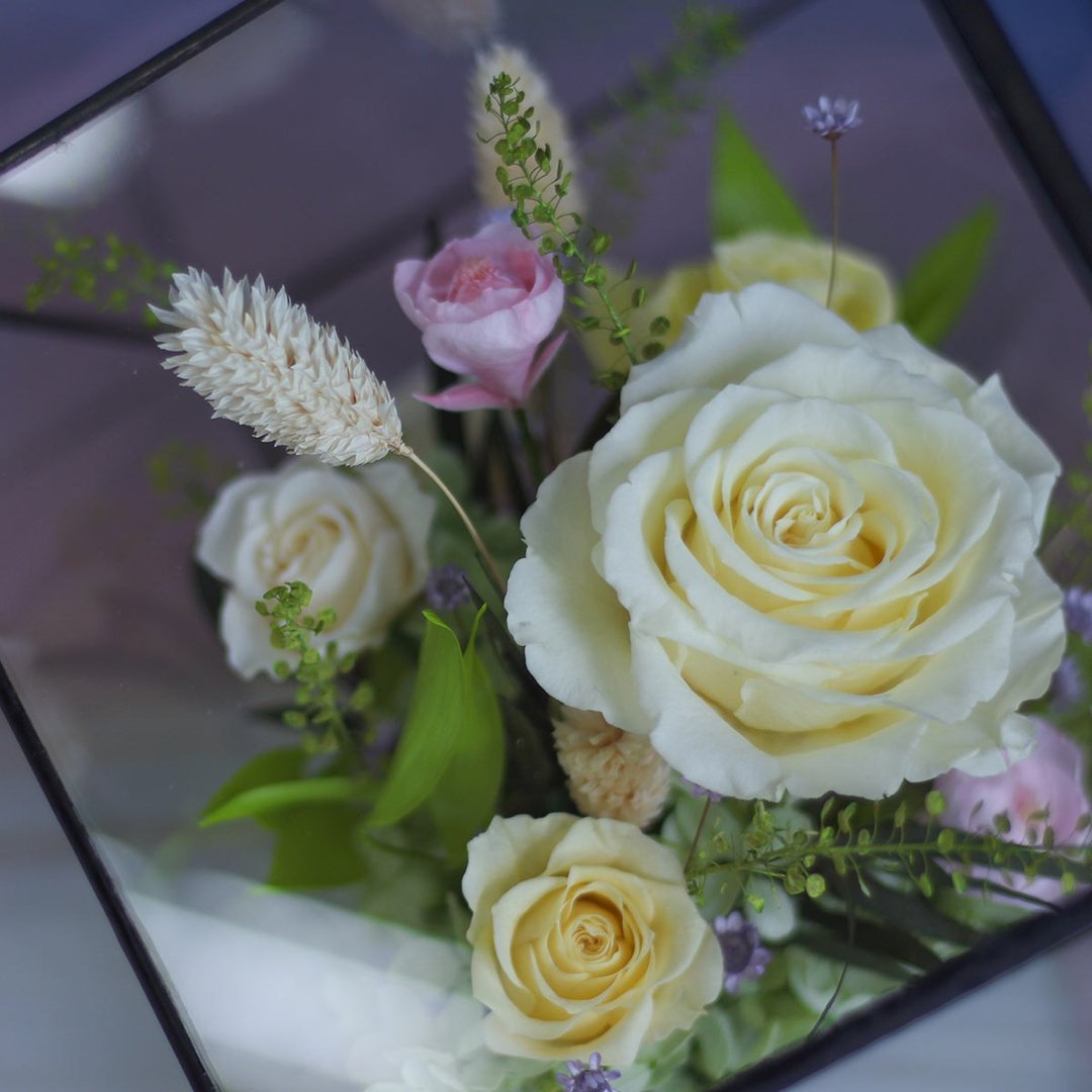 永生花玻璃罩盅/框住幸福 玻璃屋/定制不凋花玫瑰花花礼/干燥花 - 干燥花/捧花 - 植物．花 多色
