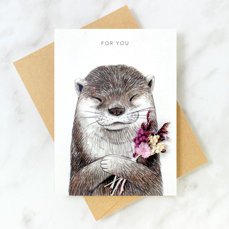 【温馨手绘/干燥花/万用卡】_ 水獭款 生日 送礼 - 卡片/明信片 - 纸 多色
