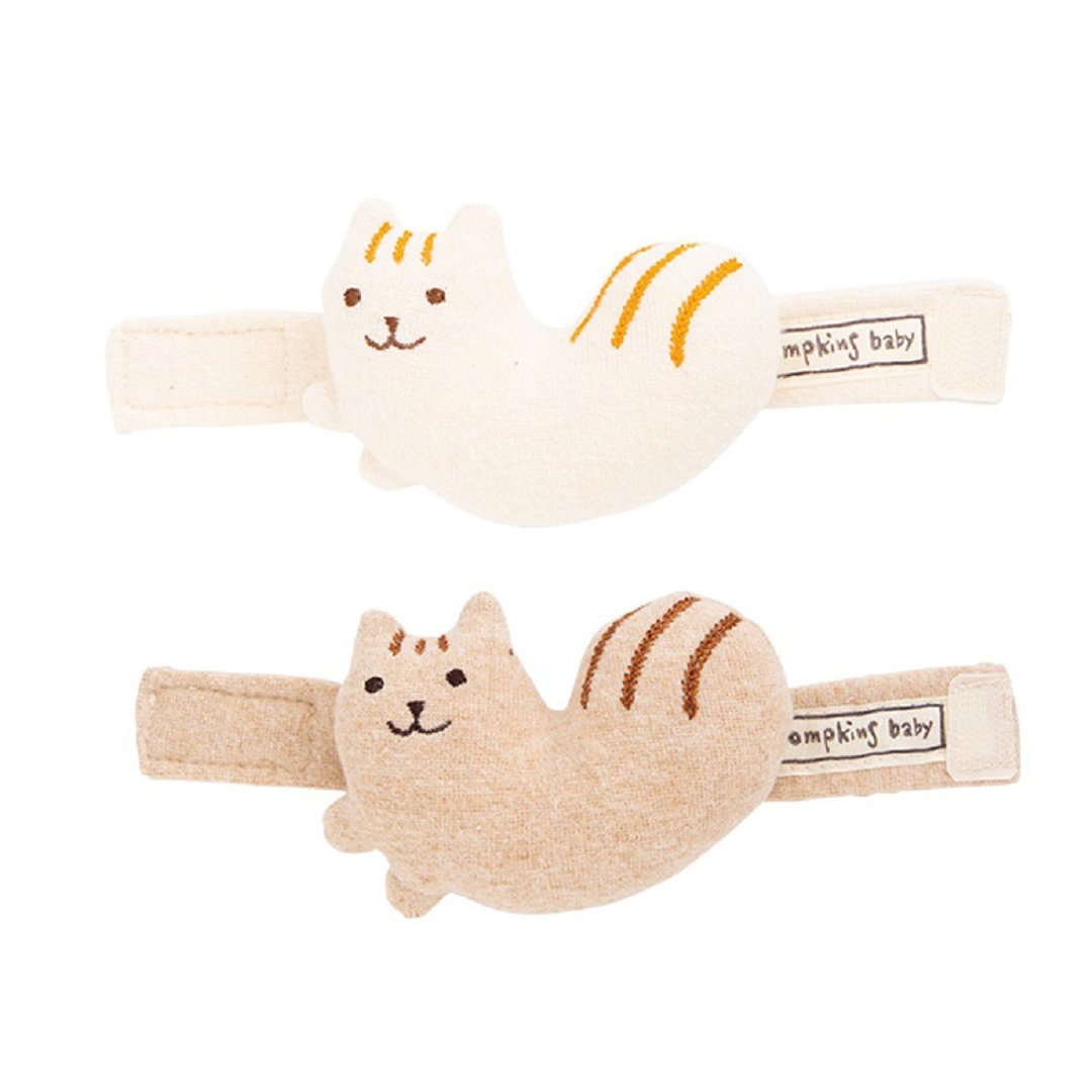 Y-1300 Chipmunks Wrist Rattle 100% Organic Cotton rattle Chipmunk Made in Japan - 婴儿饰品 - 棉 咖啡色