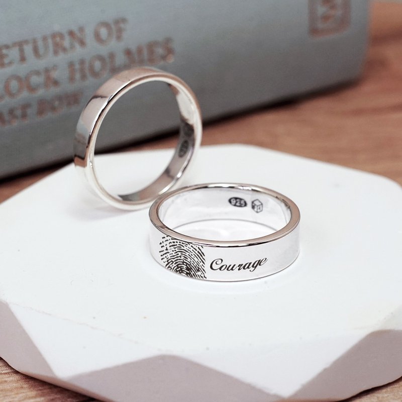 纯银 指纹戒指 专属印记 经典银戒 5mm宽版 刻字订制 男戒 女戒 - 戒指 - 纯银 银色
