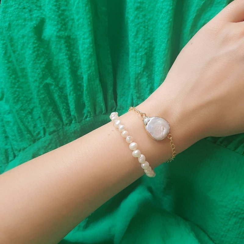 2 in 1 Double Strings Baroque Pearl Bracelet | Natural Pearl Bracelet - 手链/手环 - 珍珠 白色
