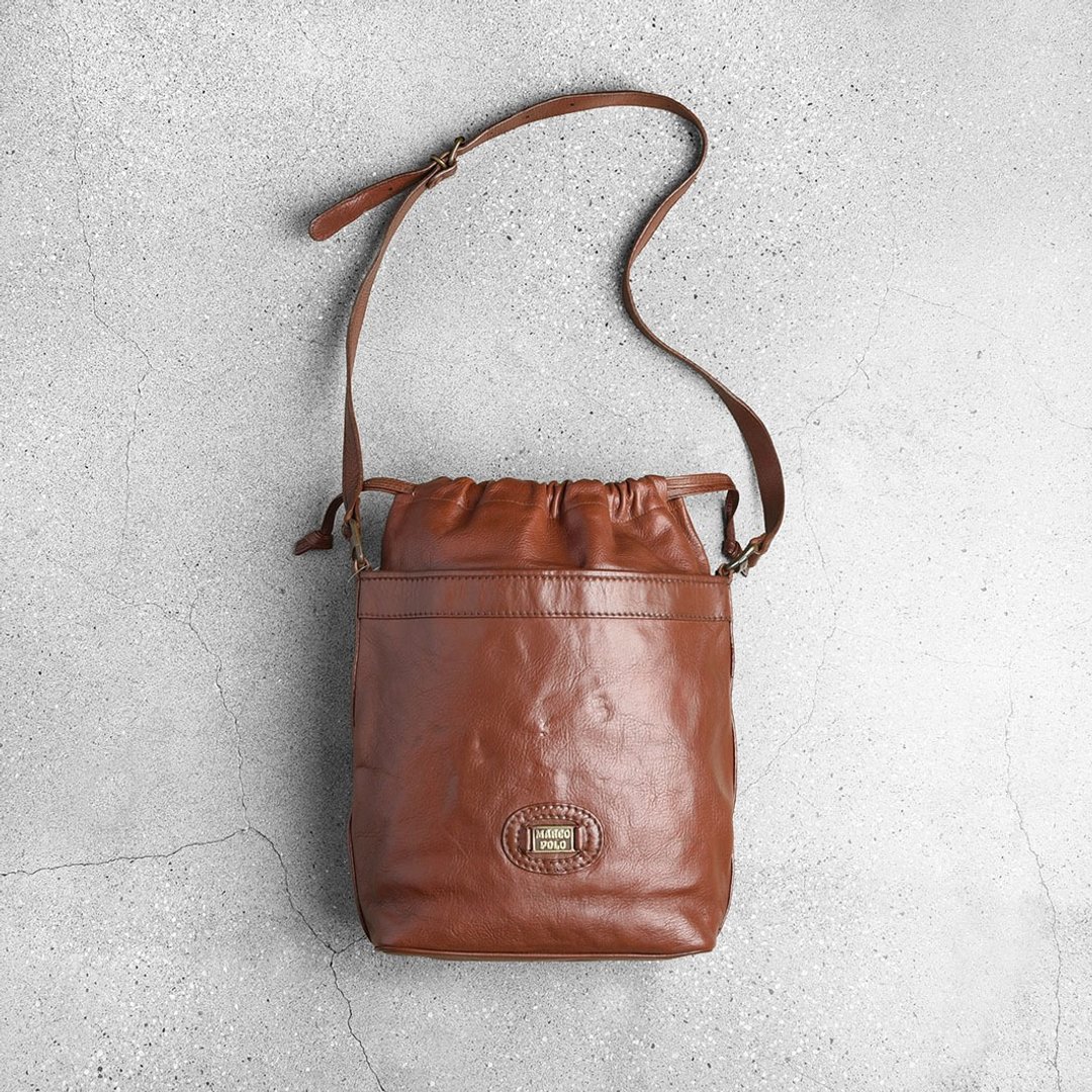 Marco Polo 古董肩背水桶包 / Vintage 古着 - 侧背包/斜挎包 - 真皮 咖啡色