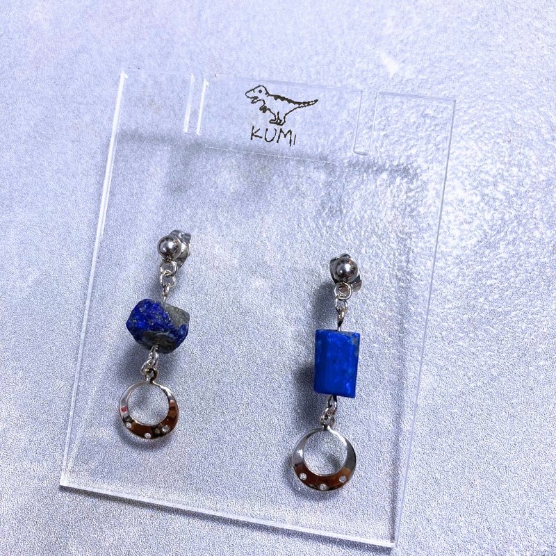 青金石原矿耳环 - 耳环/耳夹 - 其他材质 蓝色