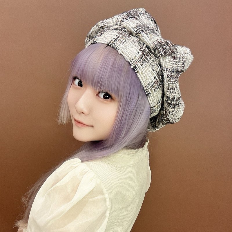 可可脆片小香风贝雷帽 手作贝蕾帽 - 帽子 - 棉．麻 咖啡色