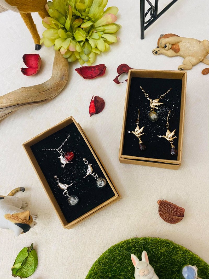 美国14k 石榴石 天然石 雏鸟羽毛 耳环 | 项链 - 耳环/耳夹 - 宝石 红色