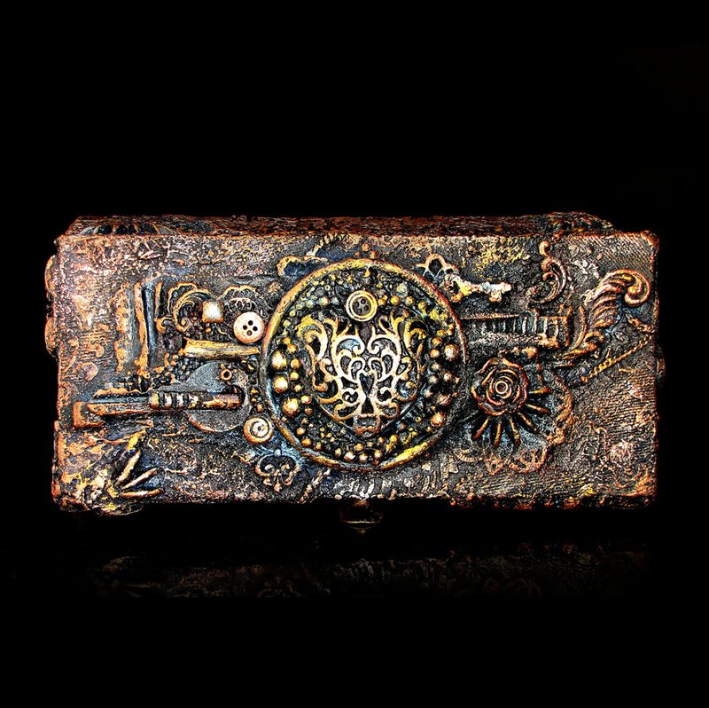 Steampunk Jewelry box, gift box, Dark academy, Goth decor, dark Fae and witches - 收纳用品 - 木头 咖啡色